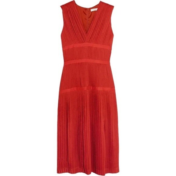 NWT Altuzarra Mari Pleated Gauze Dress Windsor Red Womens Size 44 IT | 10 US NEW - Picture 1 of 16
